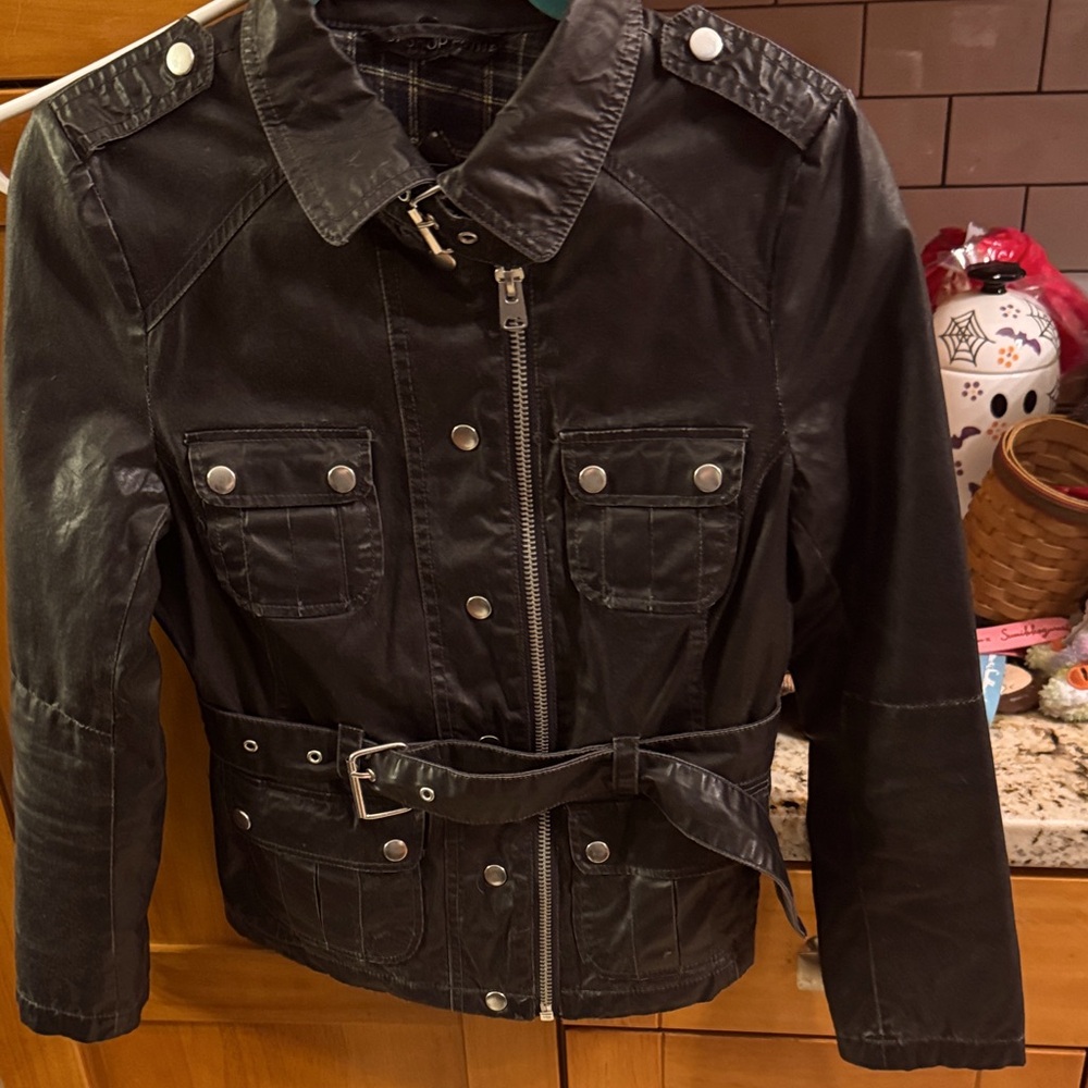 Topshop FAUX leather MOTO black jacket size 4